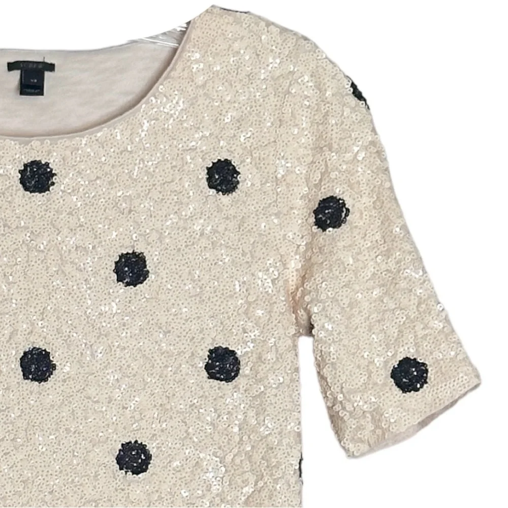 J.Crew XS Ivory Sequin Polka Dot Top Holiday Party Style 28614 HO12 Scoop Neck